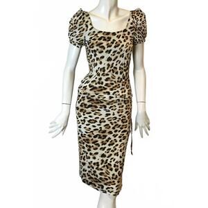 NEW CAVALLI CLASS women's puff sleeve drop waist dress in leopard